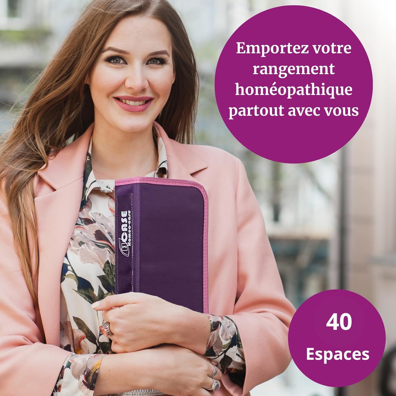Homeo Case | Rangement Homeopathie avec 40 Espaces pour Boiron Tubes 4 Grammes | Trousse pour Homeopathie | Tubes Non Inclus | Couleur Prune | Fermé 21,5 x 14,5 cm | Ouvert 48,5 x 21 cm