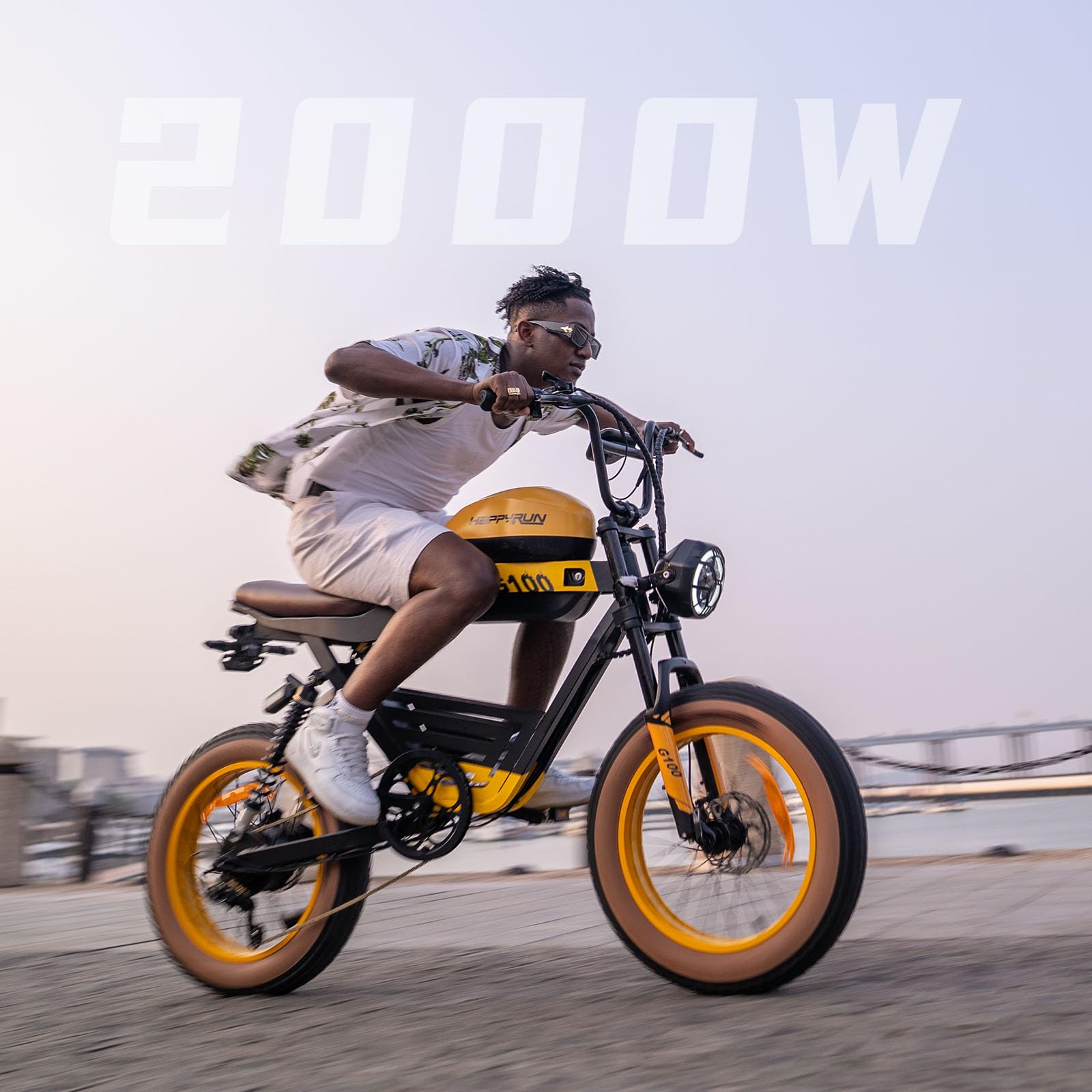 Electric Dirt Bike for Adults, 2000W/38MPH, 48V/38Ah Dual Battery Electric motorcycle Bike with 20''x4'' dirt Tires, Dual Hydraulic Brakes & Full Suspension Off Road Electric Mountain bike (Yellow)