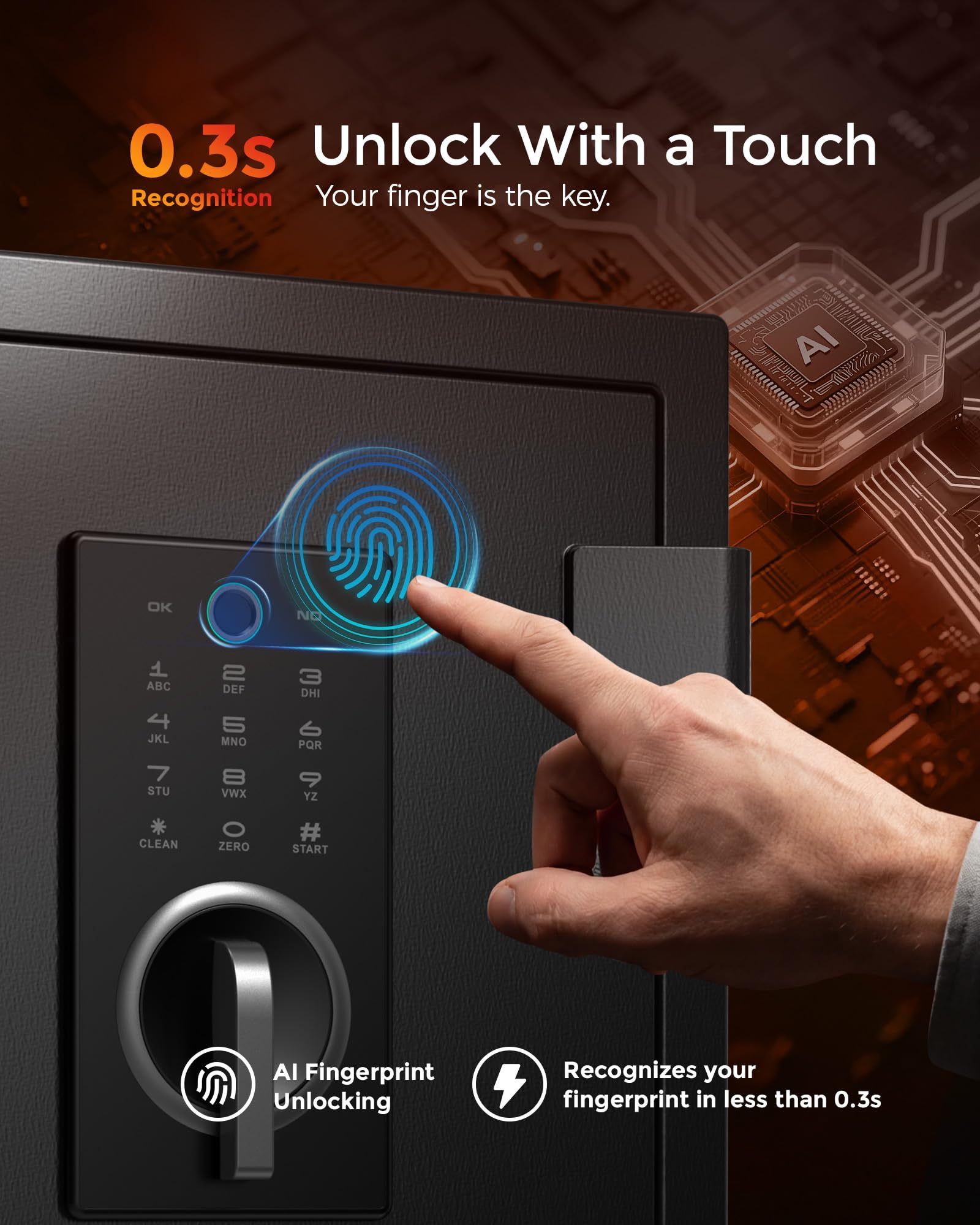 DAYI Cassaforte ignifuga, cassaforte biometrica a prova di impronte digitali da 2 metri cubi, per documenti di casa, denaro, touchpad digitale di sicurezza, doppio sistema di allarme - DY-45FP