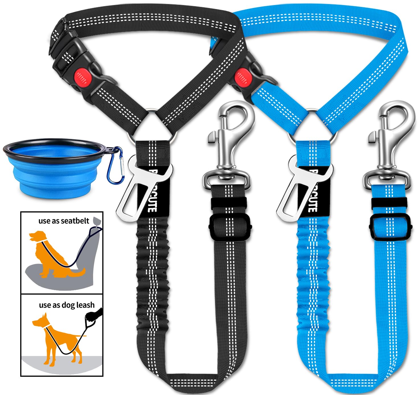 3 Piece Set Dog Seat Belt Retractable Dog Car Seatbelts Adjustable Pet Seat Belt for Vehicle Headrest Restraint Adjustable Heavy Duty & Elastic &