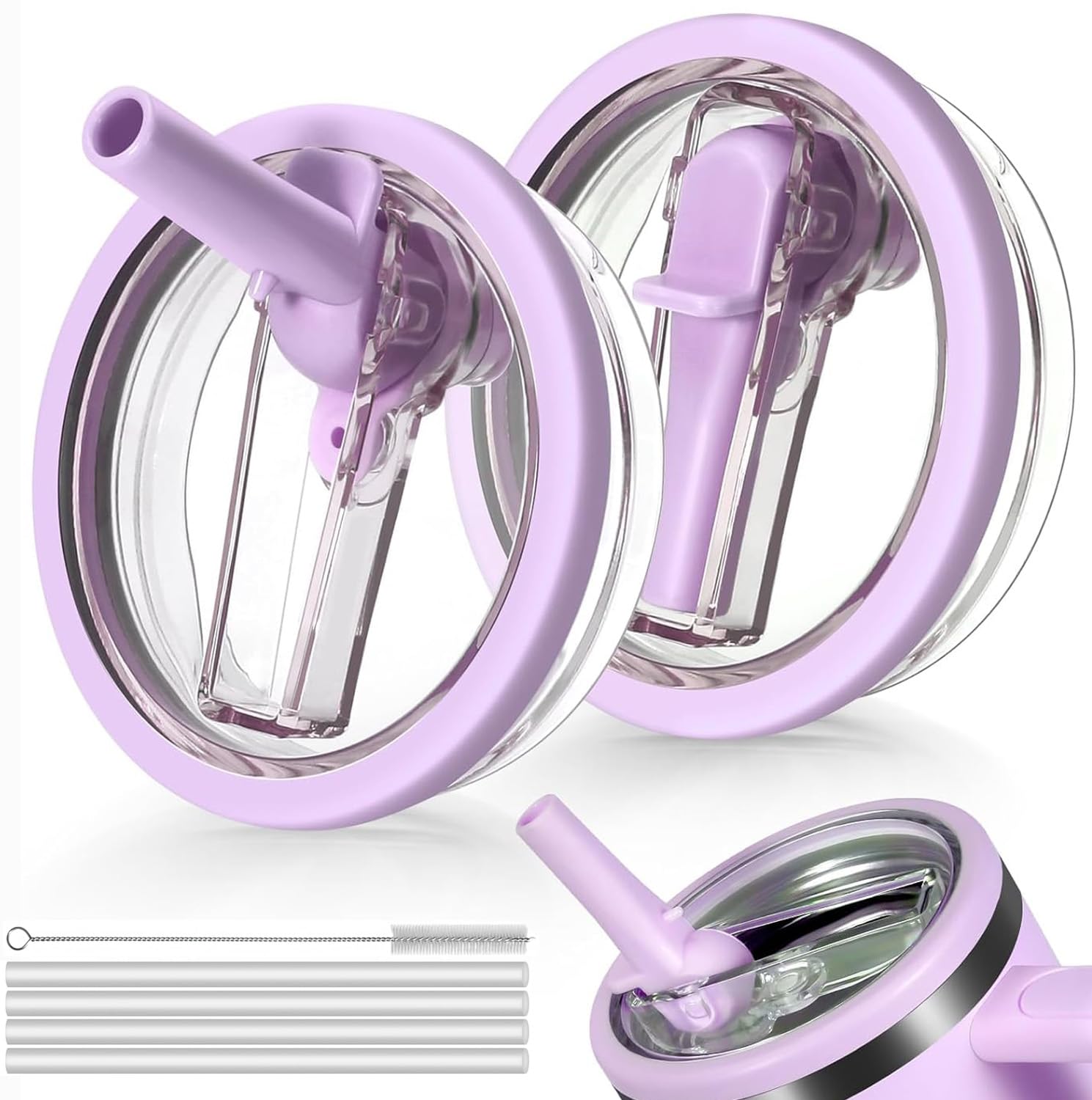 Padonco 2 PCS 40oz Flip Straw Leak Proof Cup Lid forStanley H2.0 Quencher, Lid Replacement 40 oz forStanley Cup Accessories ProTour, Spill Proof StrawCover for Travel, Gym, Daily Use (Purple)