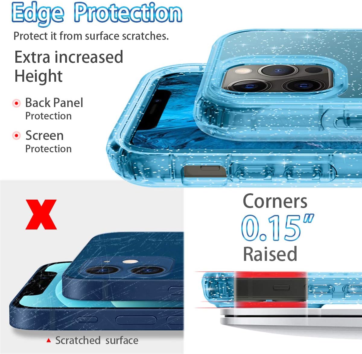 Hekodonk for iPhone 12 Pro Max 6.7 2020 Case,Liquid Clear Design Soft TPU Bumper Protective Silicone Shockproof Flexible Anti-Scratch Cover for Apple iPhone 12 Pro Max 6.7 Crystal Blue