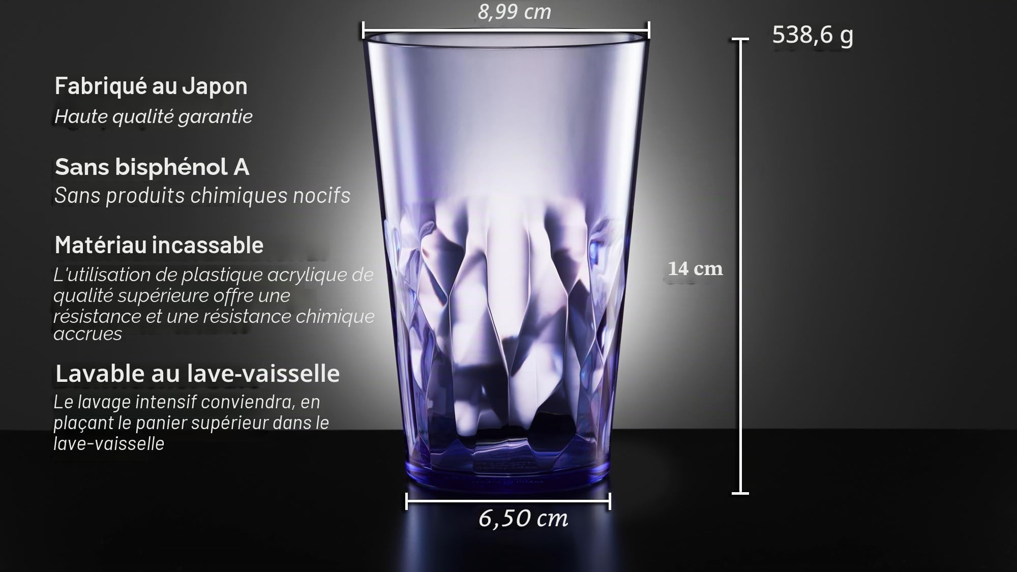 SCANDINOVIA - Gobelets Incassables Premium 570 ml, Lot de 6 en Acrylique de Qualité Supérieure, Plastique, Idéal Cadeau, Lavables au Lave-vaisselle, Empilables, Réutilisables pour Eau