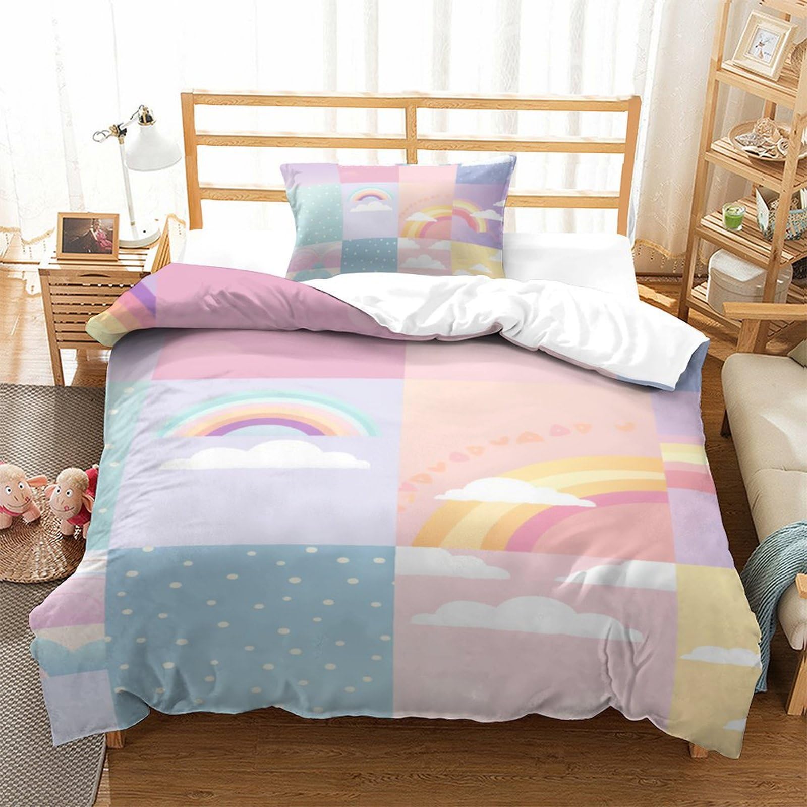 Housse de couette douce arc-en-ciel 3D au toucher soyeux avec zip
