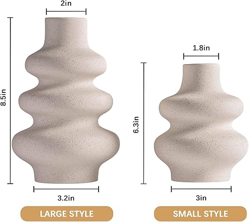Miniatura 8 de Juego de 2 jarrones de cerámica blancos para decoración moderna del hogar, jarrones de flores para decoración estética de habitación, decoración