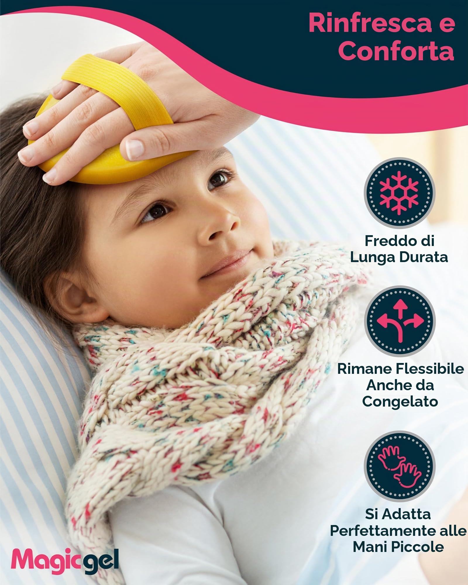 Magic Gel Ghiaccio Gel Riutilizzabile Bambini - Set di 4 - Ghiaccio Bambini - Impacco Caldo Freddo con Freezer e Microonde - Adatto a Ginocchio Mal di Denti e Febbre - Design con Piccoli Mostri