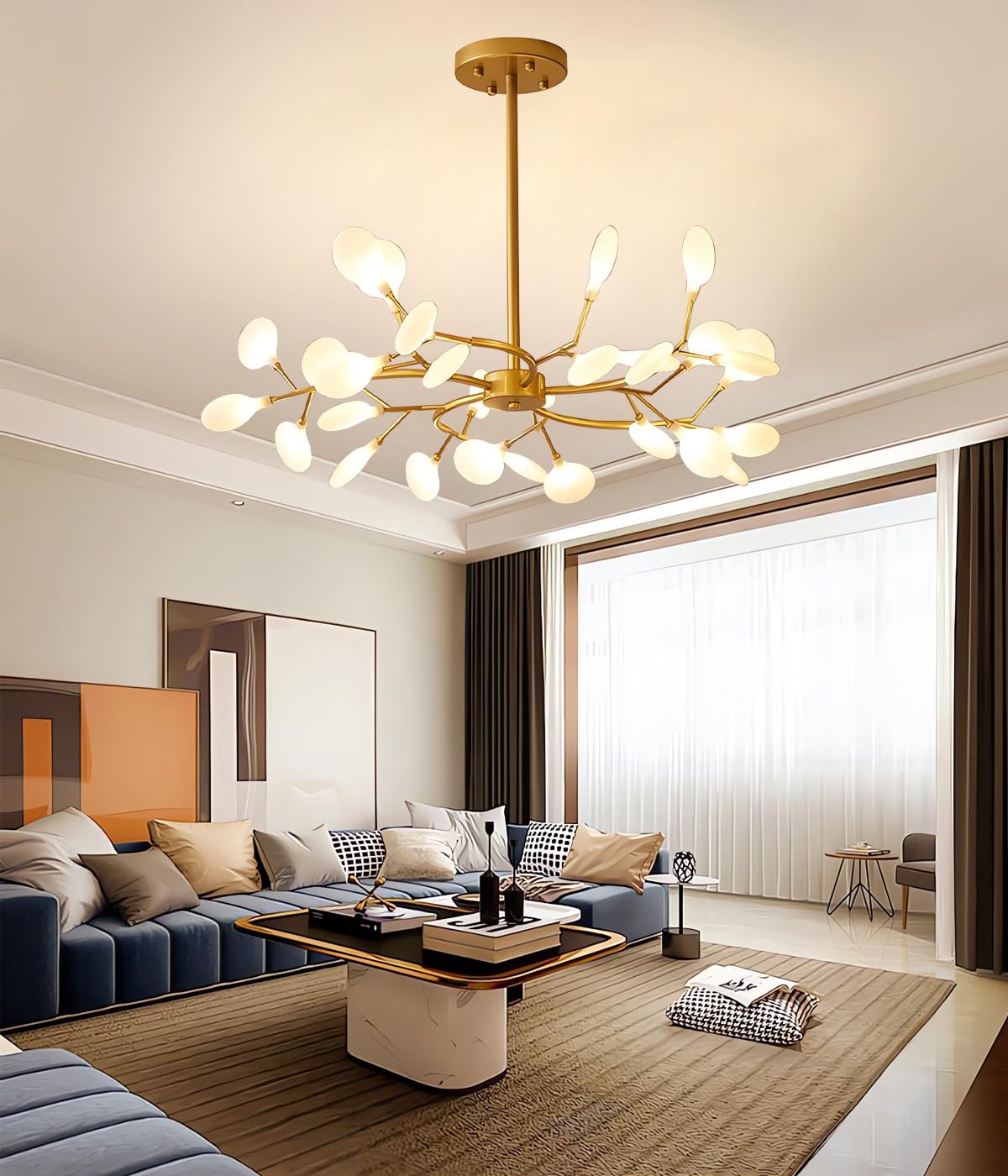 Lustre LED plafond moderne réglable en hauteur avec télécommande salon salle à manger