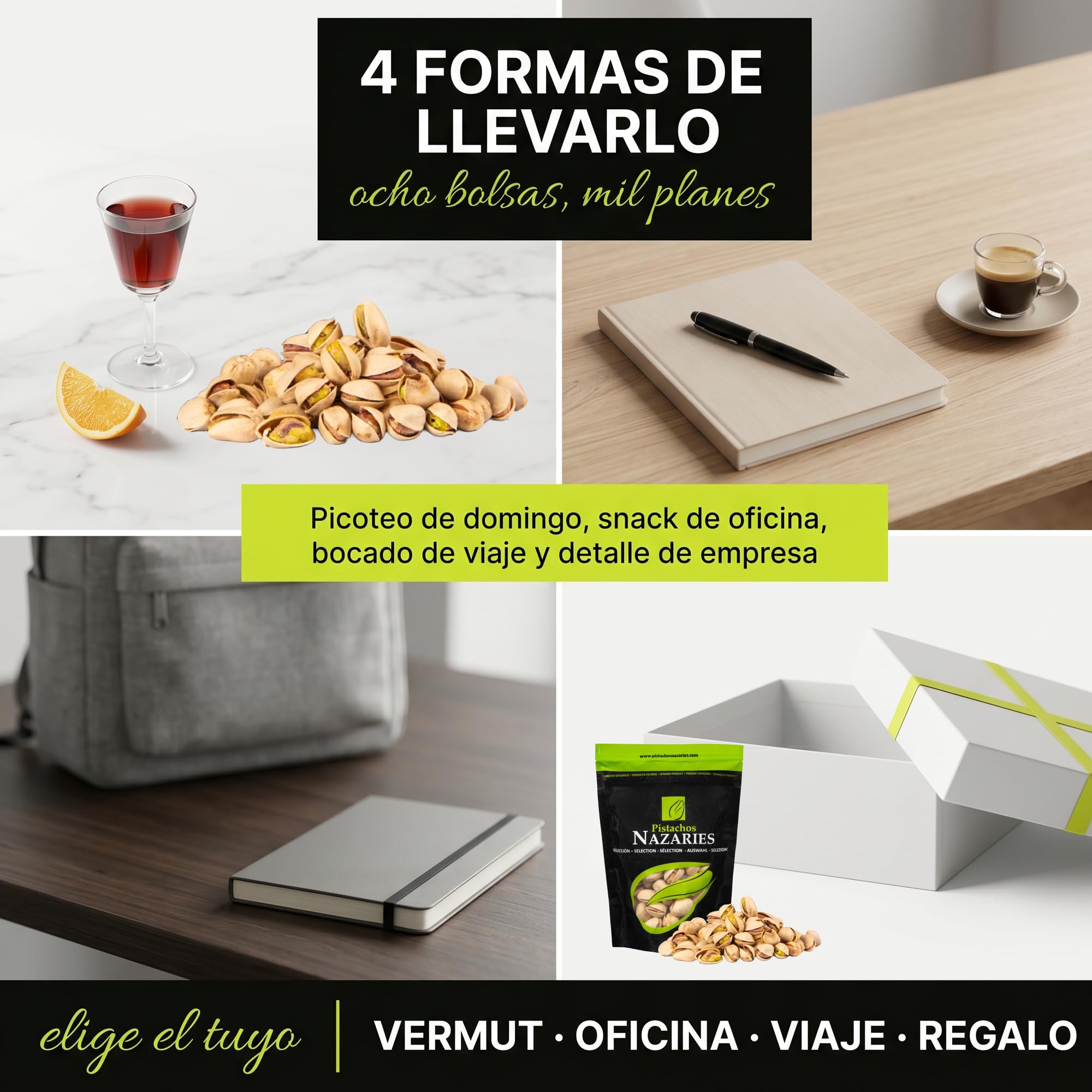 PISTACHOS NAZARIES Tostados con Sal Pack Familiar 8x120g Cultivados en España Sin Aceites Añadidos Cosecha Andaluza Snack Aperitivo Frutos Secos Españoles Origen Granada Malaga 8 Bolsas 960g Picoteo