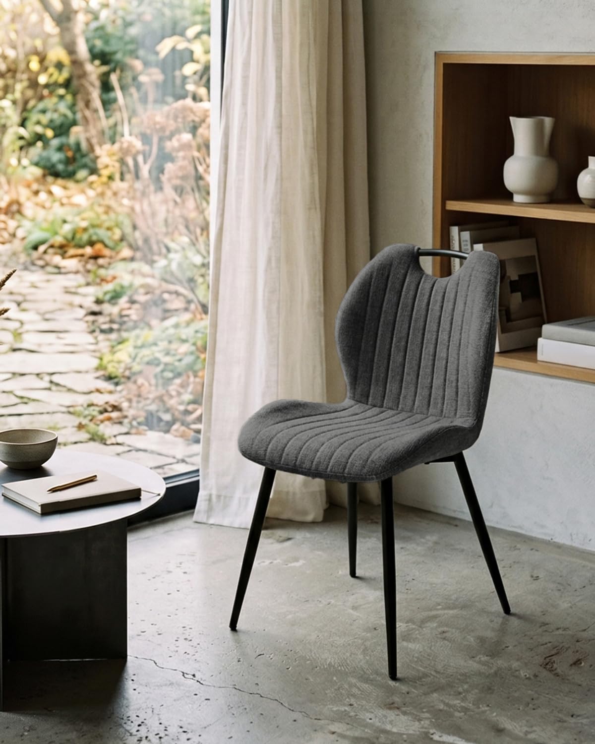 JIJIAN Set 2 Sedie da Pranzo in Tessuto Lino Grigio Scuro
