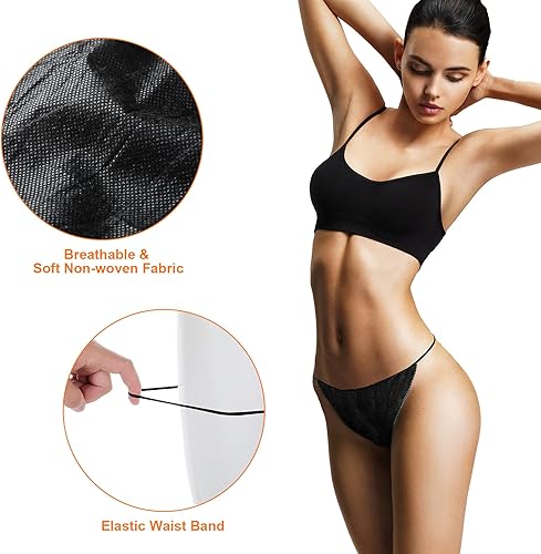 Miniatura 2 de Geyoga 50 piezas de tangas desechables para mujer, ropa interior desechable para spa, paquete individual para bronceado en aerosol, color negro,