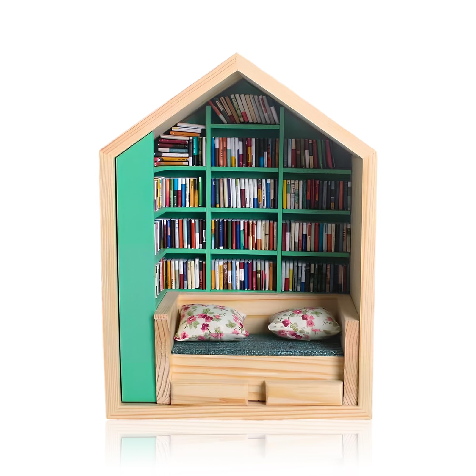 Zimoer Mini Bookshelf with 200 Mini Books, Anxiety mini Book Shelf Decor, Small Display Shelf for Desk, Home & Office – Miniature Books Ornament Gift for Book Lovers (Green)