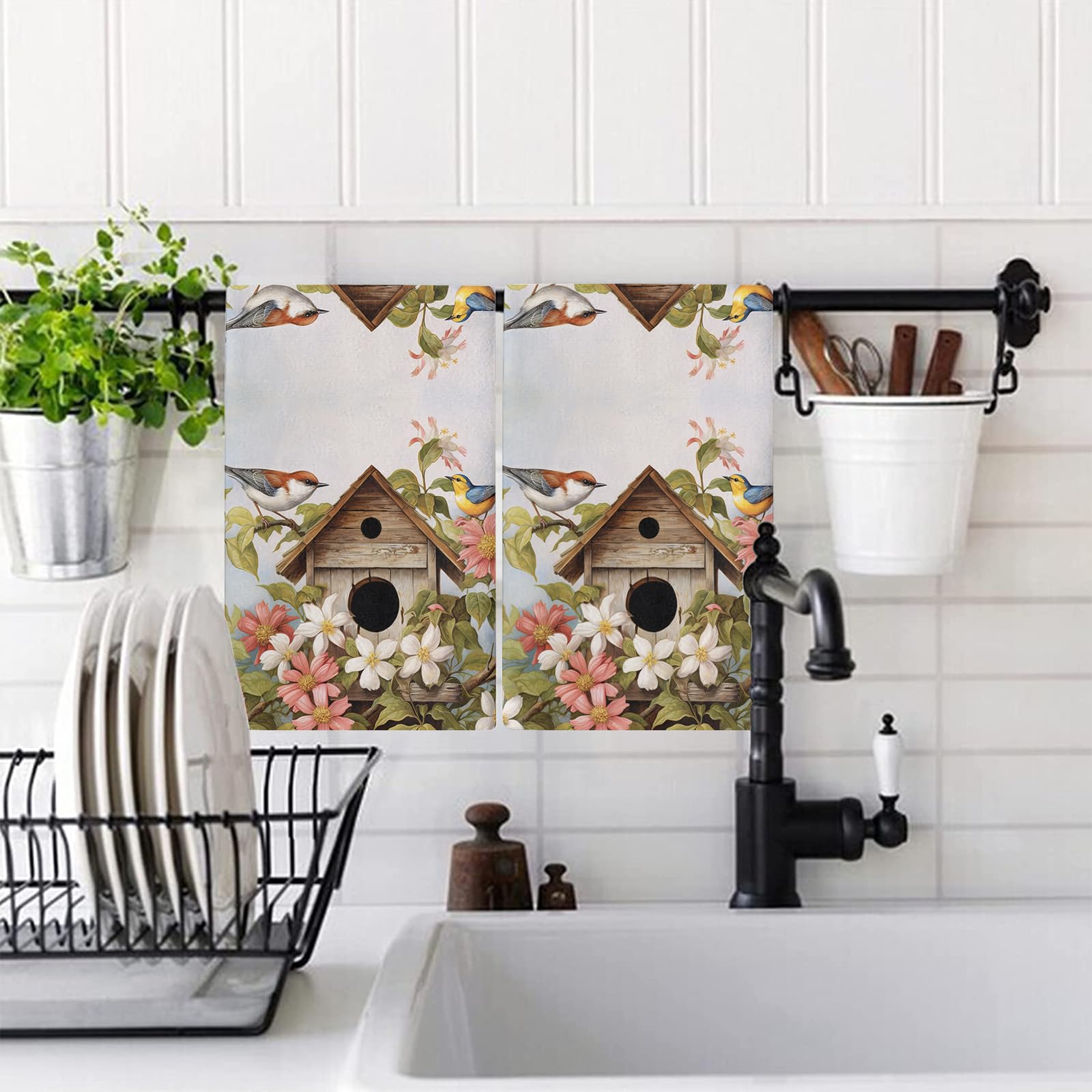 Trapos Cocina Hojas Verdes Rosas Paños de Cocina Microfibra Paños Cocina Suaves Lavable Toallas Reutilizables Absorbentes Baño Pañuelo de Mano Trapos de Cocina 2 Piezas (44x74 cm)