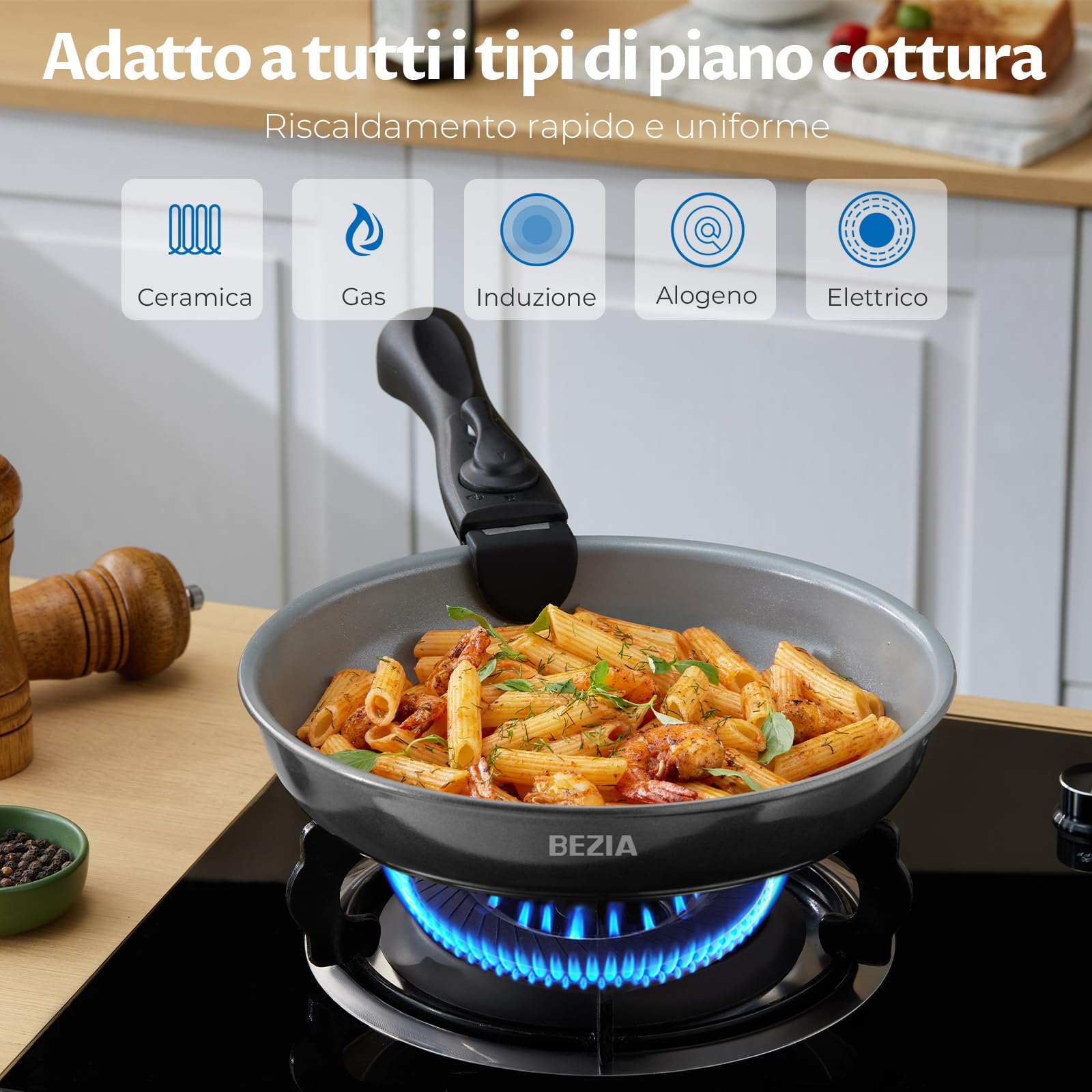 Set di 4 pentole per pentole, impilabili e salvaspazio, con manici staccabili, funziona a induzione in alluminio pressato con rivestimento antiaderente