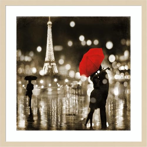 Amanti Art Framed Wall Art Print 25x25 A Paris Kiss by Kate Carrigan, Cityscapes Wall Art, Vintage Decor, Medium Poster Painting Artwork for Living