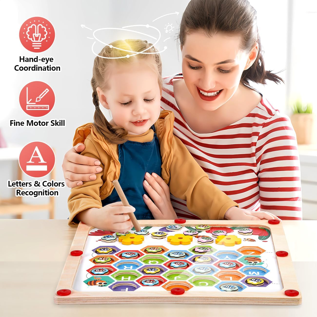 Puzzle De Madera Montessori Para Niños 1 2 3 Años - 9 Animales Con Botones Grandes, Juguete Educativo Motricidad Fina