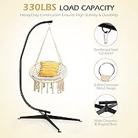 Vista 4 de Giantex Hamaca Swing Silla con soporte, cuerda de algodón tejida a mano con soporte de acero sólido resistente C, hamaca colgante al aire libre