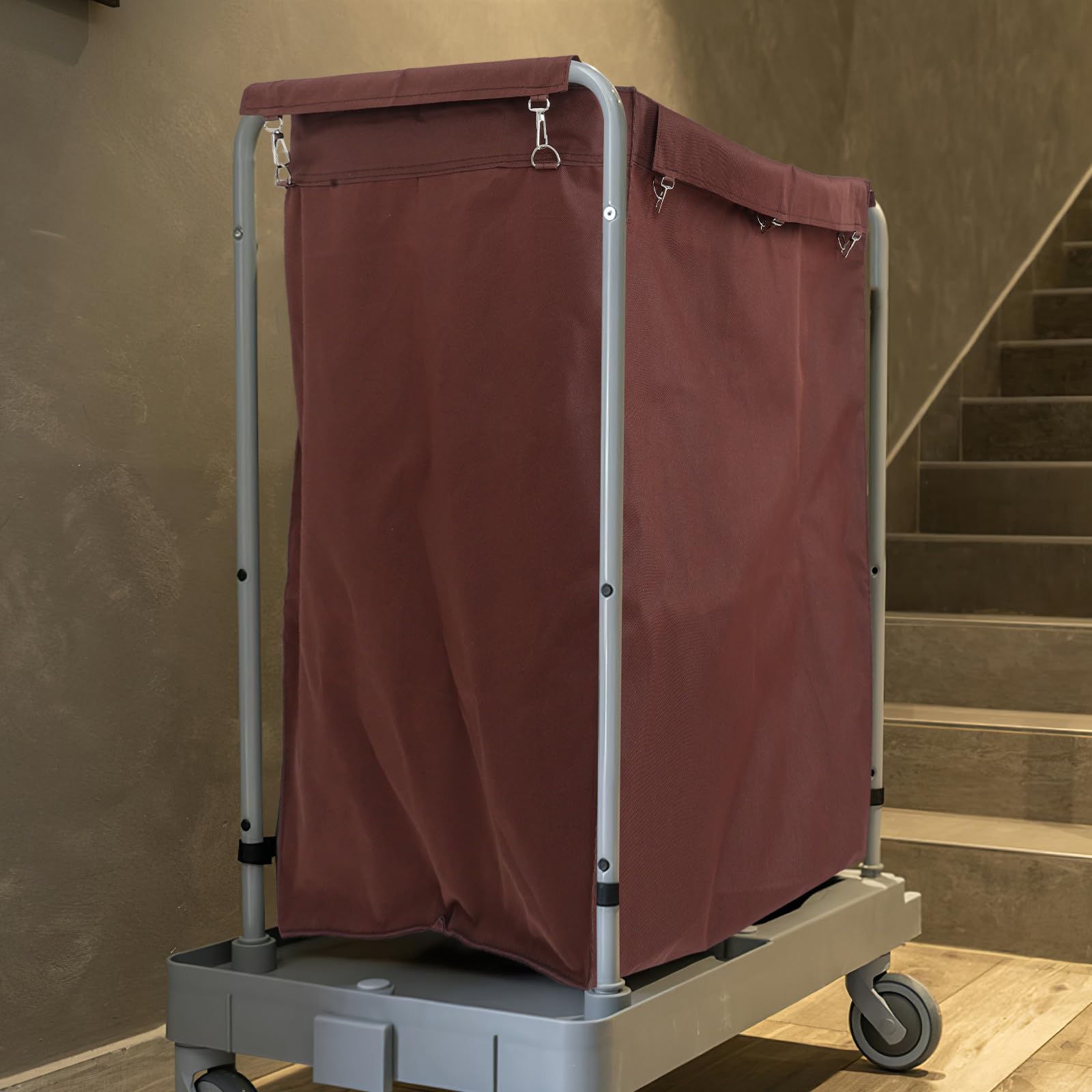 Operitacx Bolsa Organizadora de Lavandería de Tela Oxford, Tamaño Grande, Color Café, Bolsa de Repuesto Extraíble para Carritos de Limpieza y Almacenamiento en Hoteles y Hostelería
