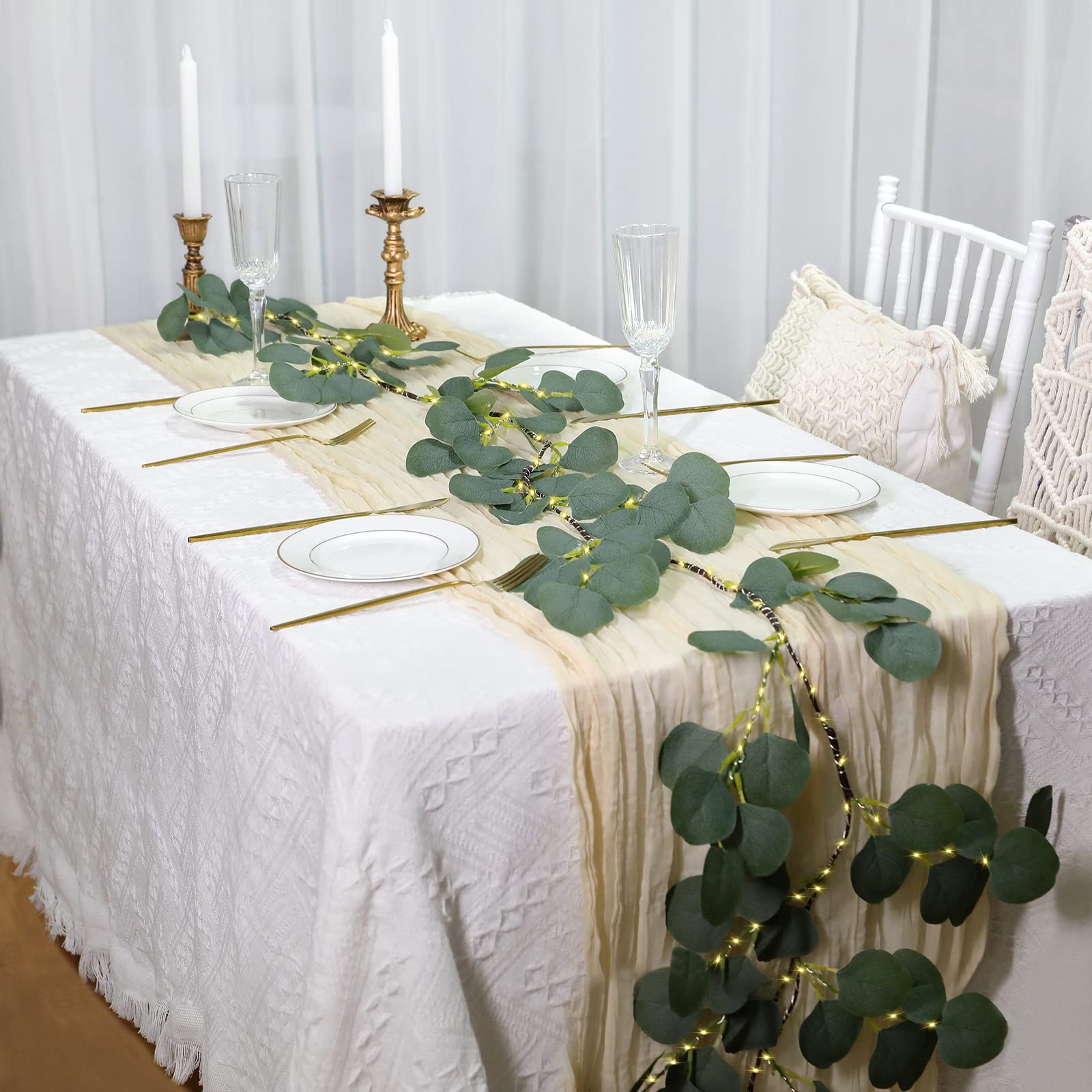 Guirnalda de luces decorativas de 1,8 m, 96 luces LED, guirnalda de eucalipto, luces LED de vid, funciona con pilas, con temporizador para chimenea, boda, fiesta, vacaciones, interiores y exteriores