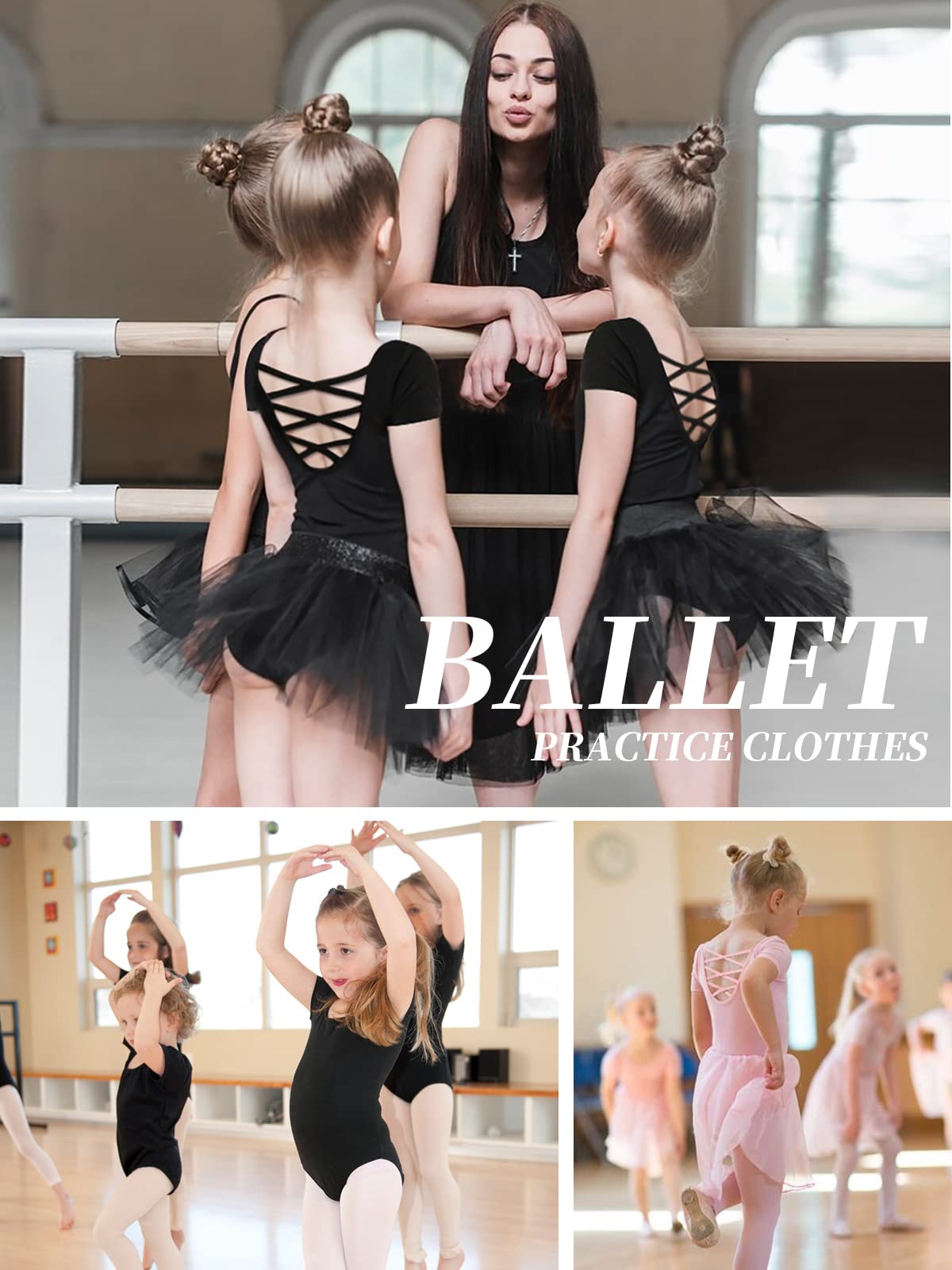 Maillot de ballet Maillot de baile para niñas mujeres Leotardos de gimnasia de algodón de manga corta talla 100-170
