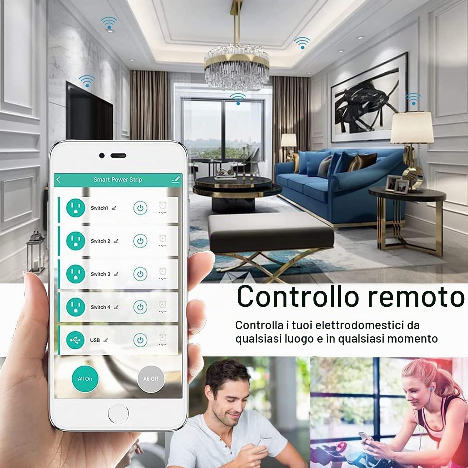 Ciabatta elettrica intelligente WLAN 16A, USB C multipresa da 20 W, controllo individuale di 4 prese AC, supporta app Tuya e Smart Life, timer, conto alla rovescia, compatibilità Alexa Google Home