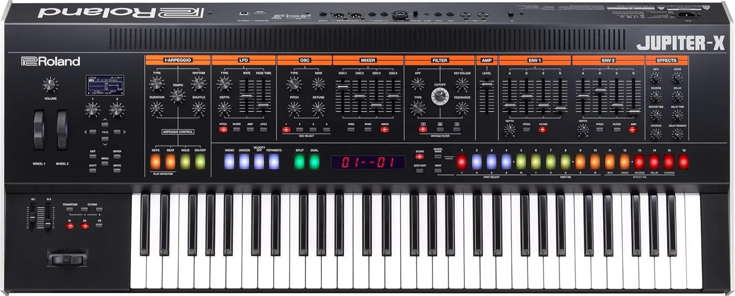 Top-down view of Roland Jupiter-X showing control panel layout