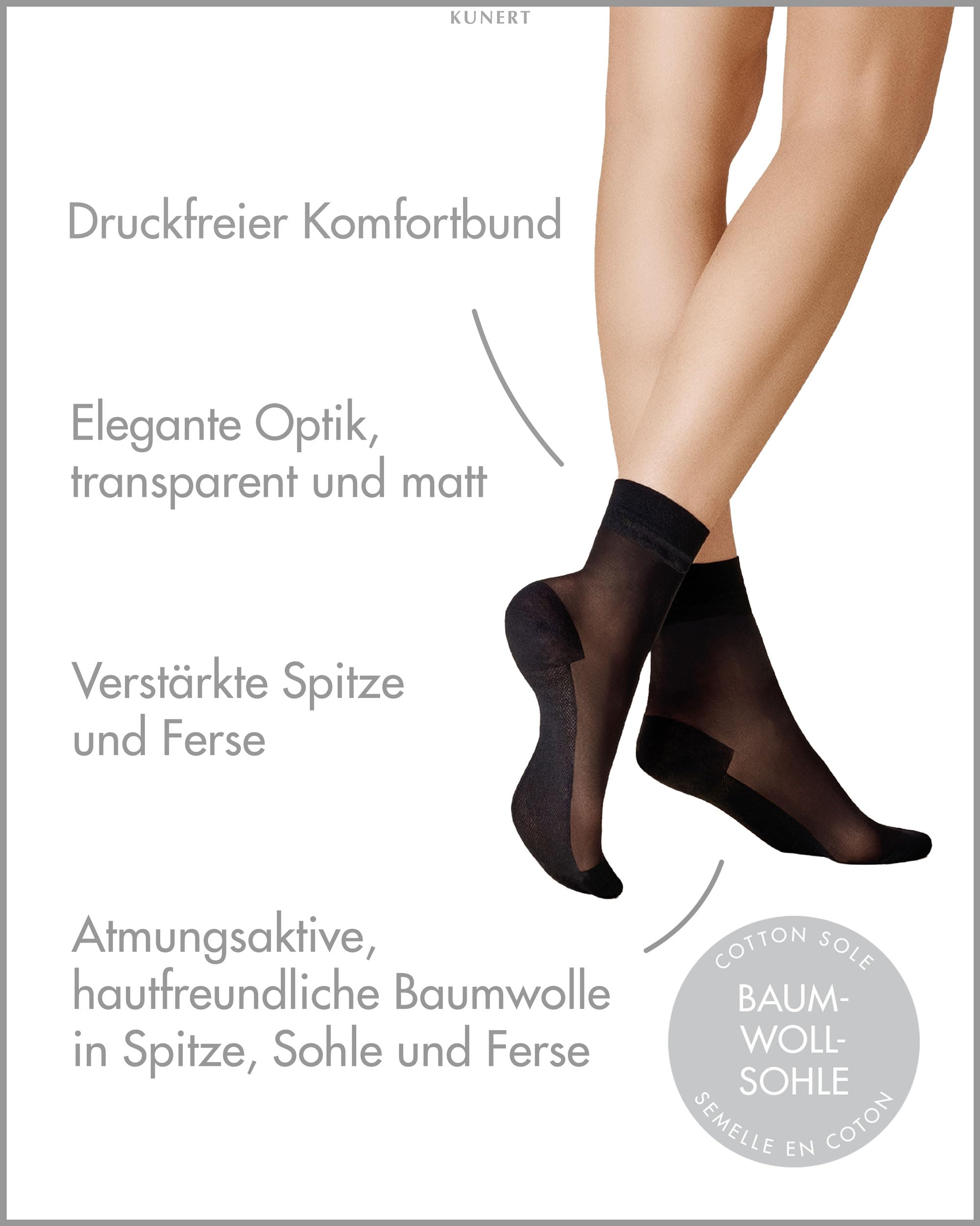 KUNERT Damskie rajstopy Cotton Sole 20 Sod (1 opakowanie), czarny, 39-42 EU