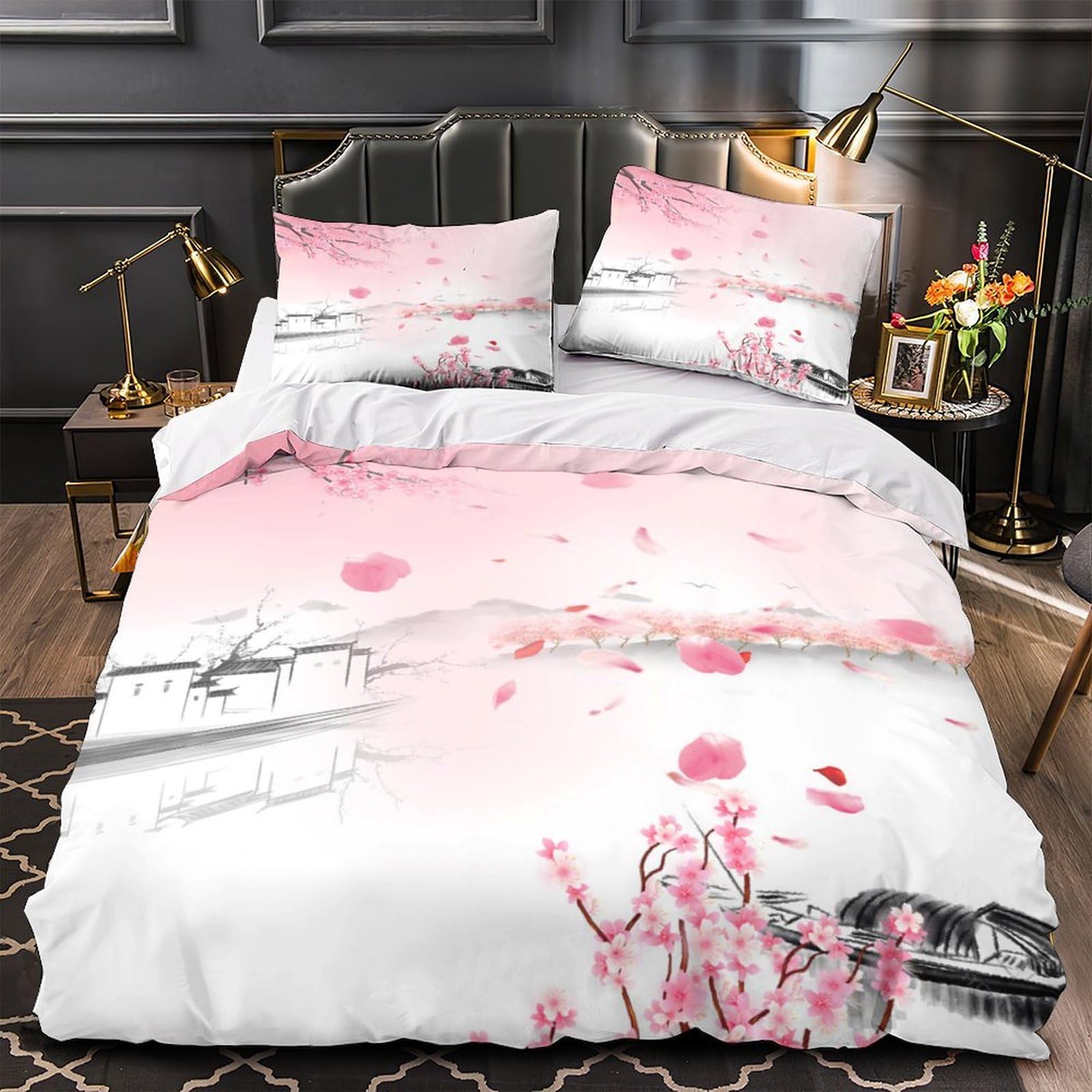 Parure de lit fleurs de cerisier 260x220 pour une chambre style japonais