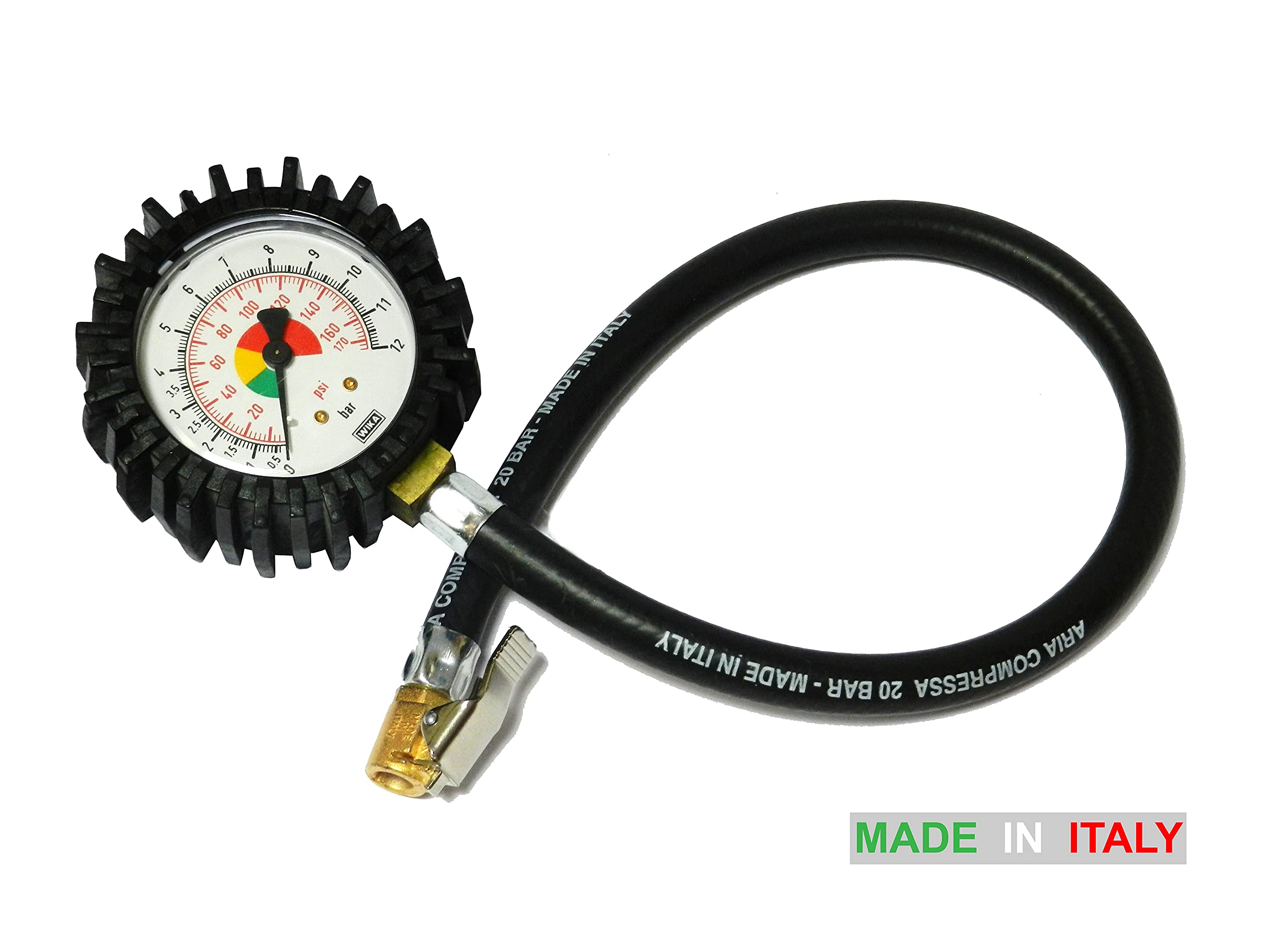 Bamax BX106FM Manometro Misuratore Pressione di alta precisione per verifica Gomme Pneumatici, Made in Italy, max. 12 bar, uso semi-professionale, Nero