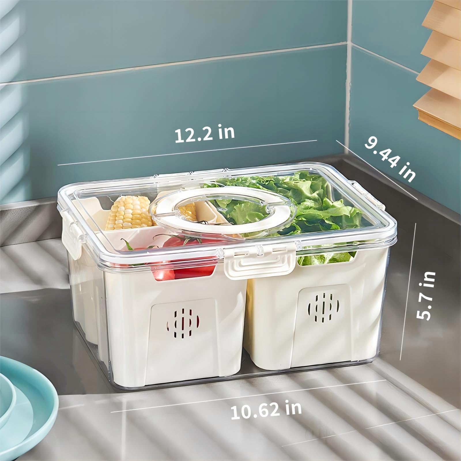 Contenitori per alimenti per frigorifero, frigorifero, organizer per frutta e verdura, impilabili, contenitori a 3 scomparti per prodotti alimentari, bacche e contenitori per frutta fresca e
