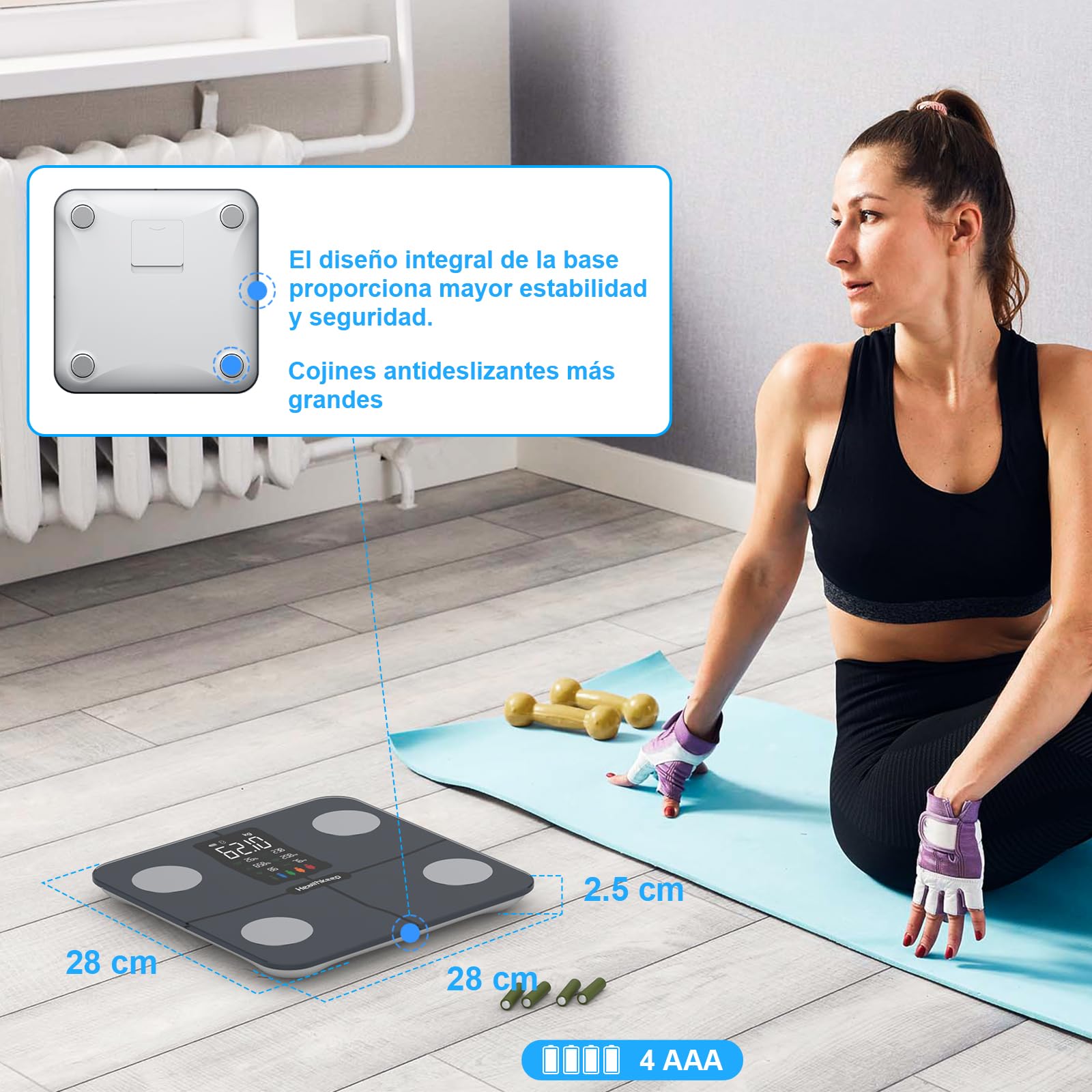 Báscula Grasa Corporal Báscula de Baño Digital, Balanza Bluetooth Inteligente con Análisis (pantalla grande)