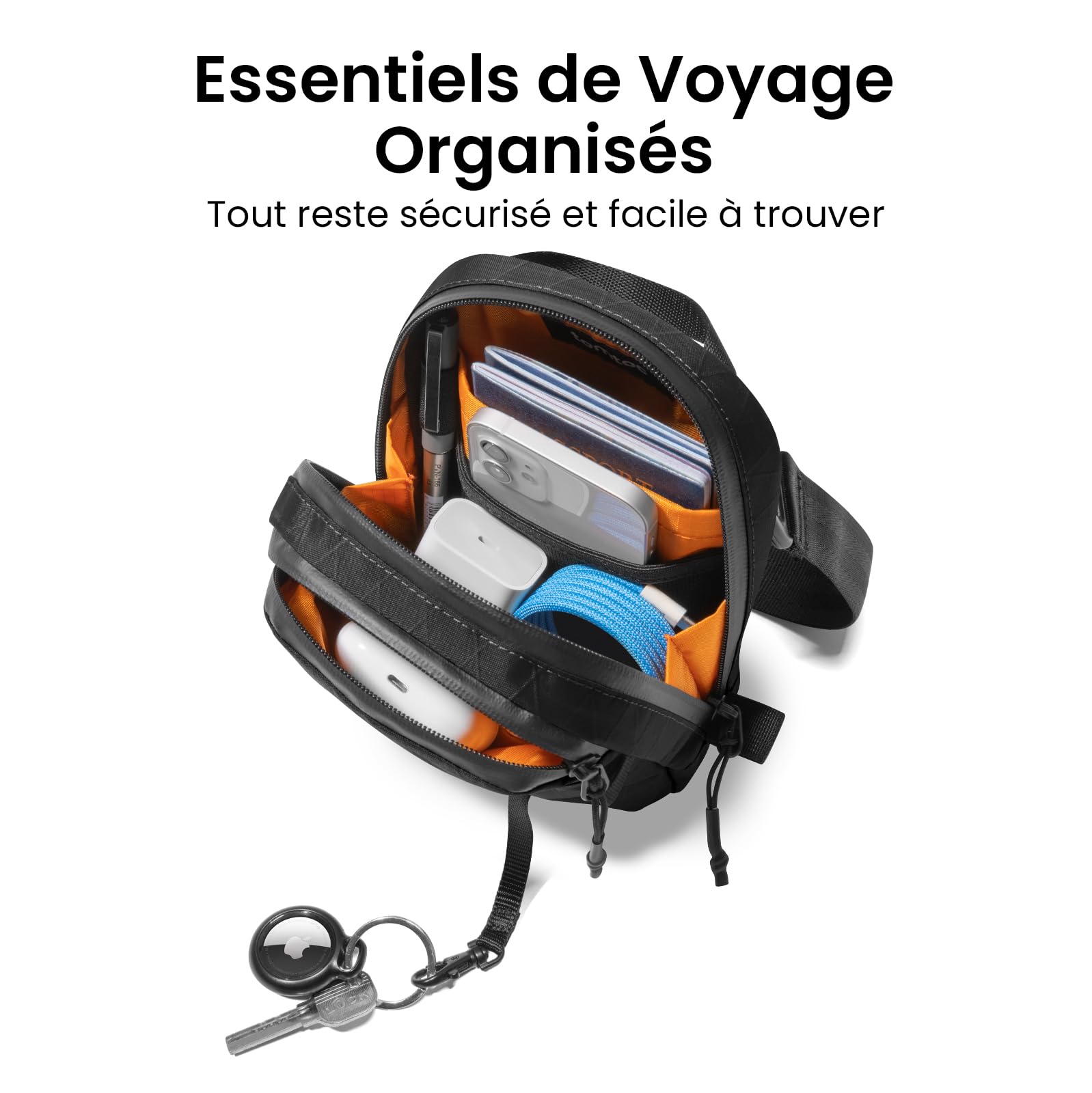tomtoc Porte-Passeport Anti-RFID – Sac Bandoulière Anti-Vol Verrouillable, Fermeture Éclair Sécurisée, 4-6 Passeports, Poches Organisatrices Cartes & Documents – Homme & Femme