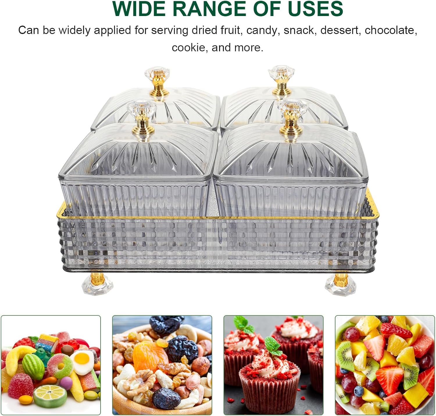 Cabilock Snack Platter with Lid Divided Dry Fruit Tray for Serving Nuts Fruits and Appetizers Multipurpose Serving Dish for Parties and Entertaining 7.28X7.28X4.33 Inch