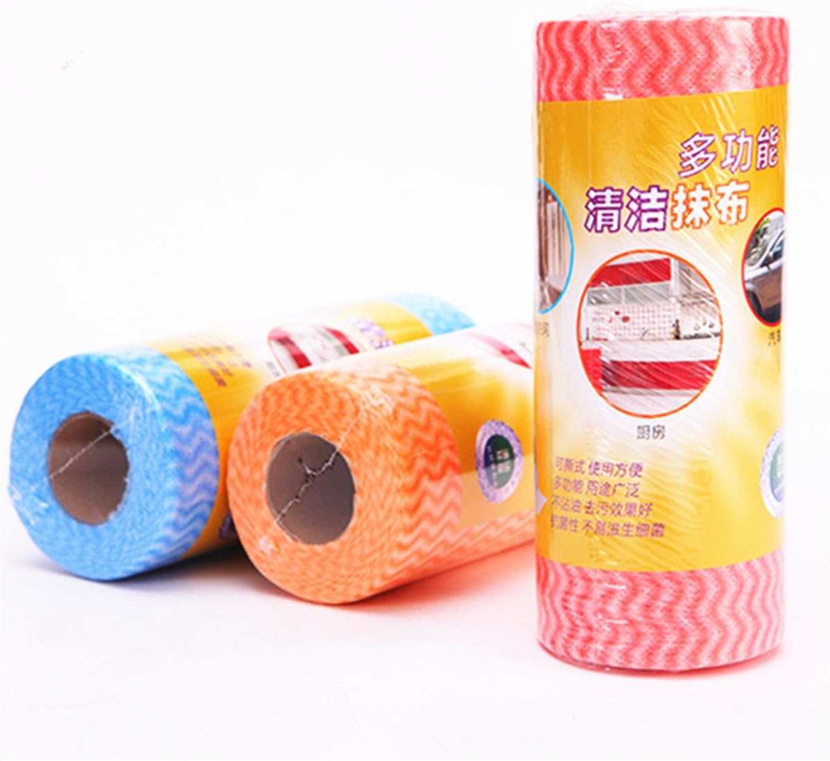 Zebratown Zebratown 3 Rolls 150pcs Disposable Best Kitchen Cleaning Cloths Nonstick Wiping Rags House Cleaning Cloth Dish Dishcloth (Pink+Orange+Blue)