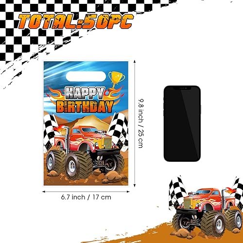 Miniatura 2 de Seajan 50 bolsas de regalo de fiesta de camión monstruo camión, suministros de fiesta de cumpleaños, bolsas de dulces para fiesta de camiones,