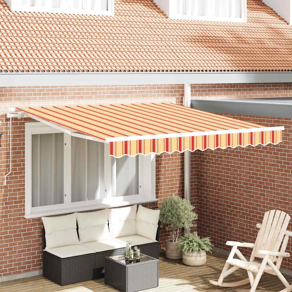 Tenda da sole estensibile manuale, protezione solare, giallo/arancione, 300 x 250 cm | Ombreggiante flessibile con manovella per balcone, veranda e giardino. Angolo di inclinazione regolabile individualmente.
