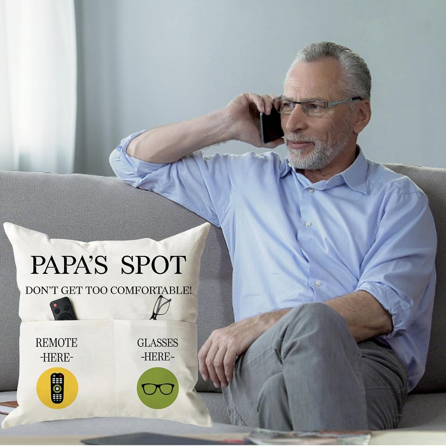 ONFAON Papa Gifts Throw Pillow Case, Papa's Spot Throw Pillow Covers 18 x 18 Inch,Birthday Christmas Thanksgiving Day Gifts for Papa Stepdad 2-Pocket - Image 2