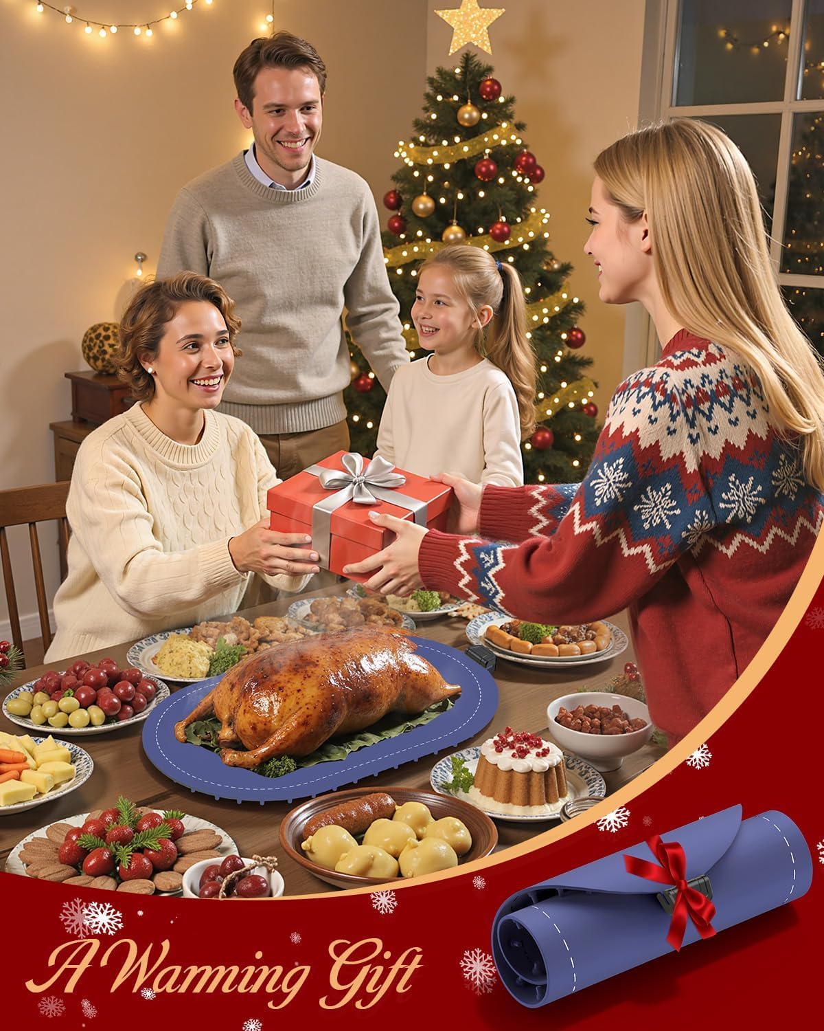 Food Warming Mat for Table & Buffet, Fast Heating Serving Tray with Adjustable Temperature & Timer, Foldable Silicone Heating Mat for Family Meals, Parties & Holiday Hosting - Image 8