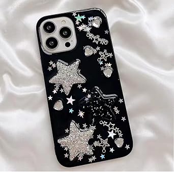 for iPhone 13 Pro Max Case, [Premium 3D Radiant Meteor] [Luxury Glitter Diamonds] [Stylish Black Cool Case] Soft Edge TPU Anti-Drop, Suitable for 6.7" Women and Girls.
