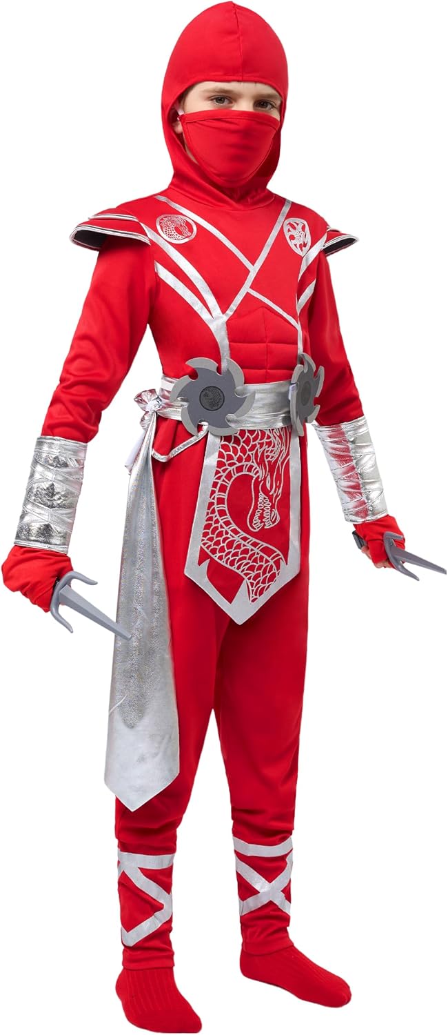 Spooktacular Creations Halloween Ninja Costume Kids, Ninja Dragon Jumpsuit Set, Boys Halloween Costume for DressUp Party
