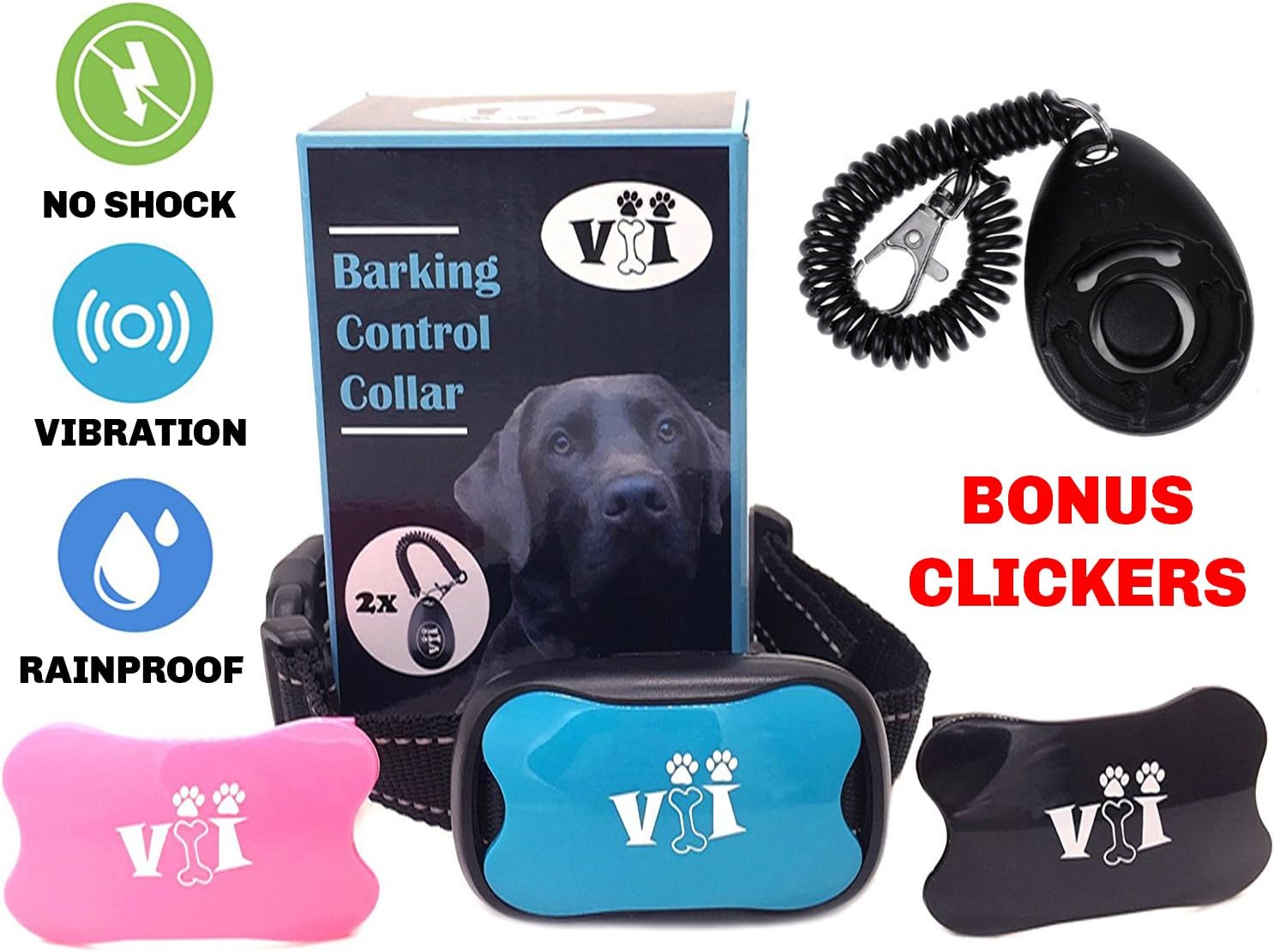 Anti Bark Dog Collar, Best Sound & Vibration Bark Control Collar for Small, Medium & Large Dogs, No Spray No Shock Barking Collar, Ideal training To Stop Dog Barking, Dog Collar with Bonus Clicker Set For a Limited Time Only Receive All 3 Face plates for the perfect customization!