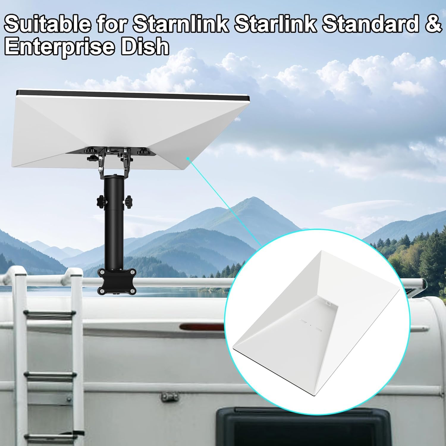Supporto Starlink Gen 3 per RV con Scala, Adattatore per Tubo V3 Regolabile a 160°, Kit di Montaggio Starlink per Auto, SUV, Yacht, Staffa di Fissaggio per Palo (Adatto per Pali da 0,9-1,1")