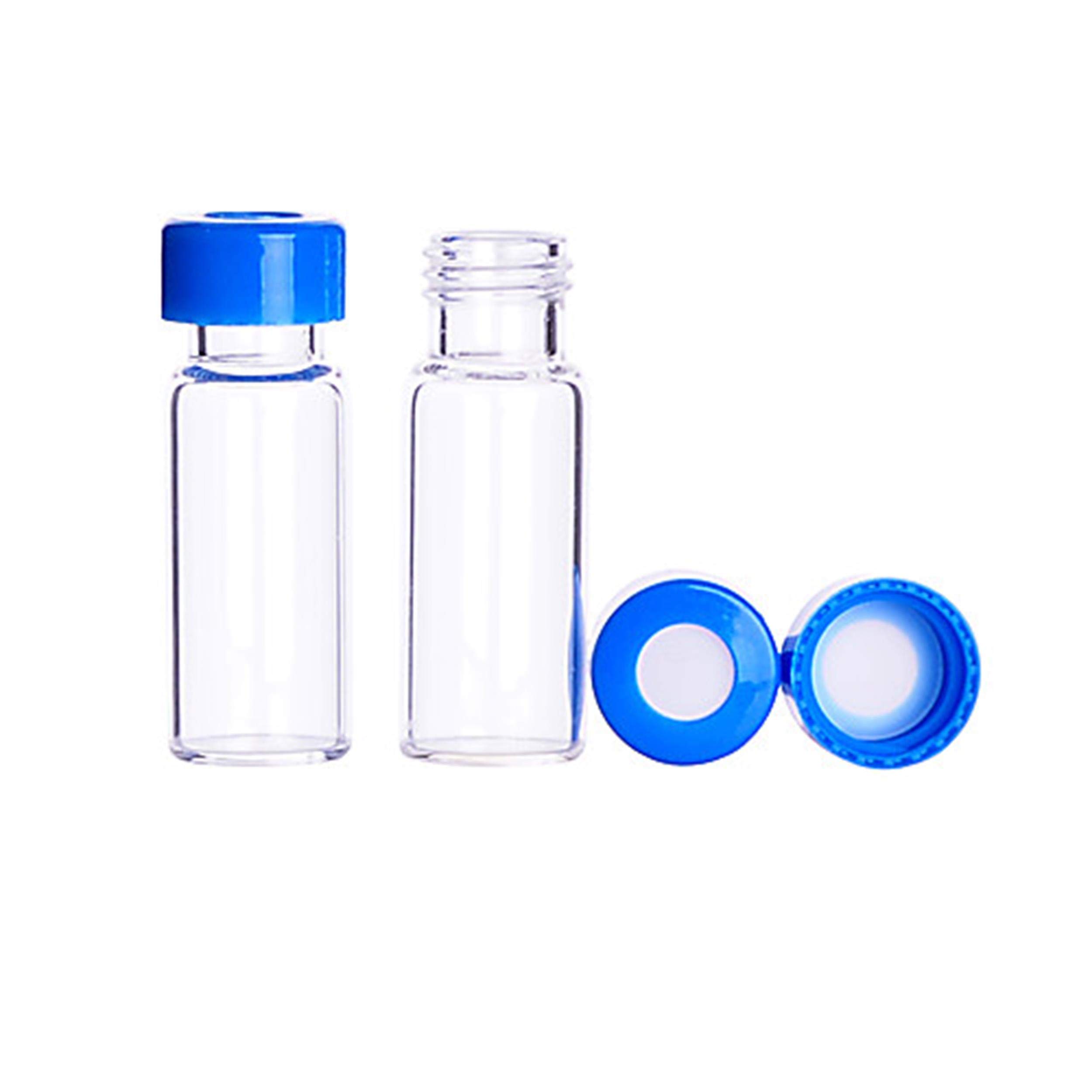 09-1010B-A - Clear 12 x 32 Vial, Cap, and Septa - 9 mm Screw-Thread Vial Assembled Kits, 2 mL, Blue, - Pack of 100