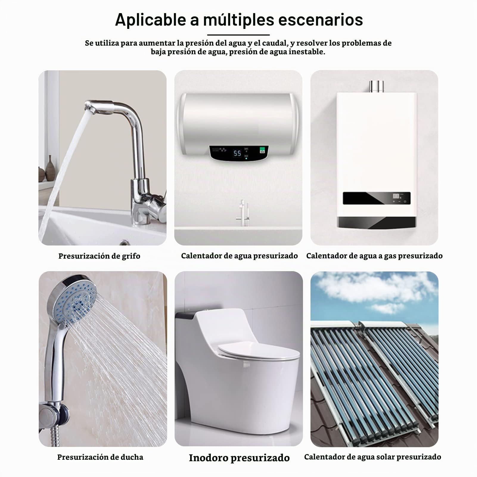 bomba refuerzo presión agua para el hogar, 100W, con interruptor flujo agua automático, 238GPH, 14,5 PSI, para ducha, grifo, calentador agua eléctrico, para sistema riego o lavado coche