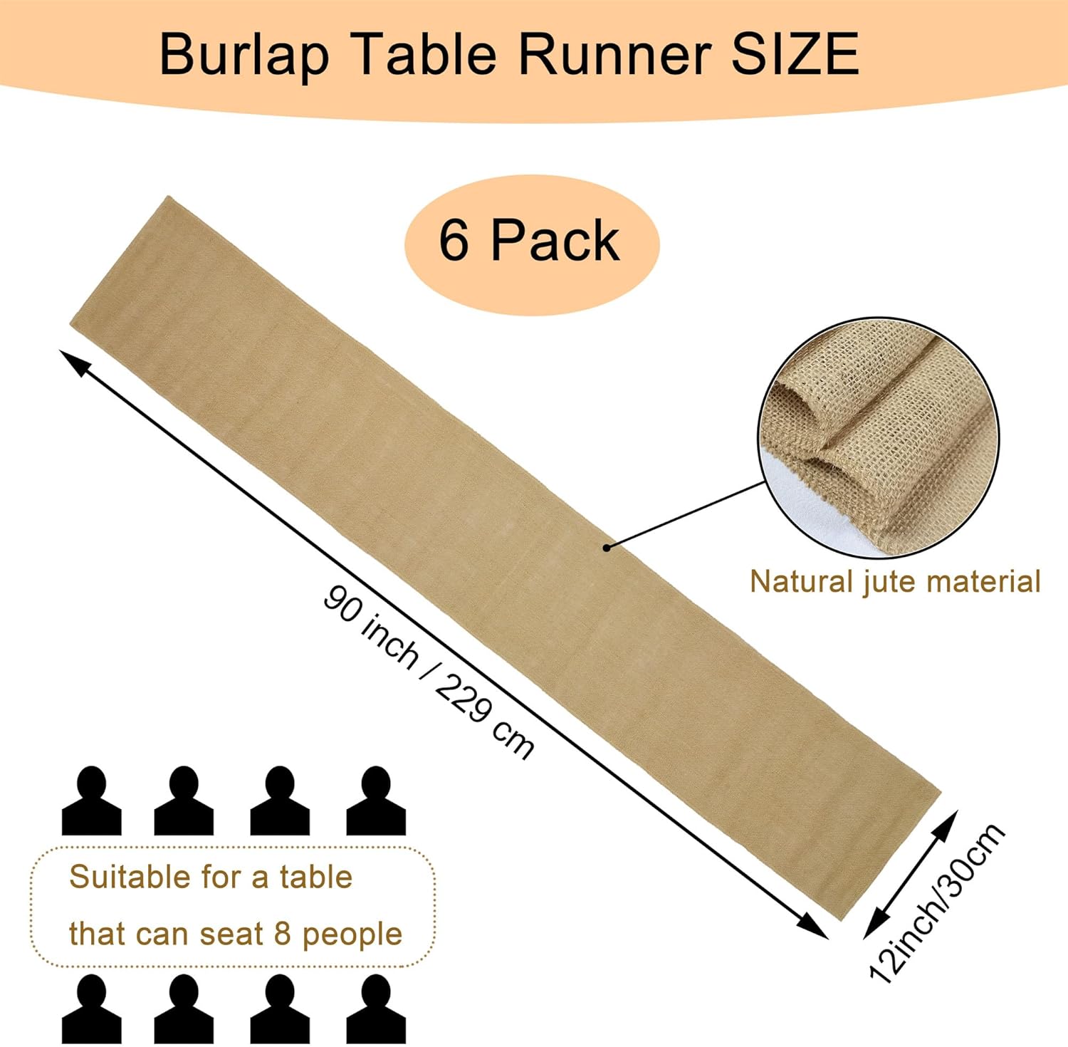 6 Pack 12 x 90 Inch Natural Burlap Table Runners,Rustic Jute Table Runner and Placemats Bulk for Western Wedding Table Decorations,Farmhouse Style Party,Holiday,Kitchen Coffee Table Decor Cover