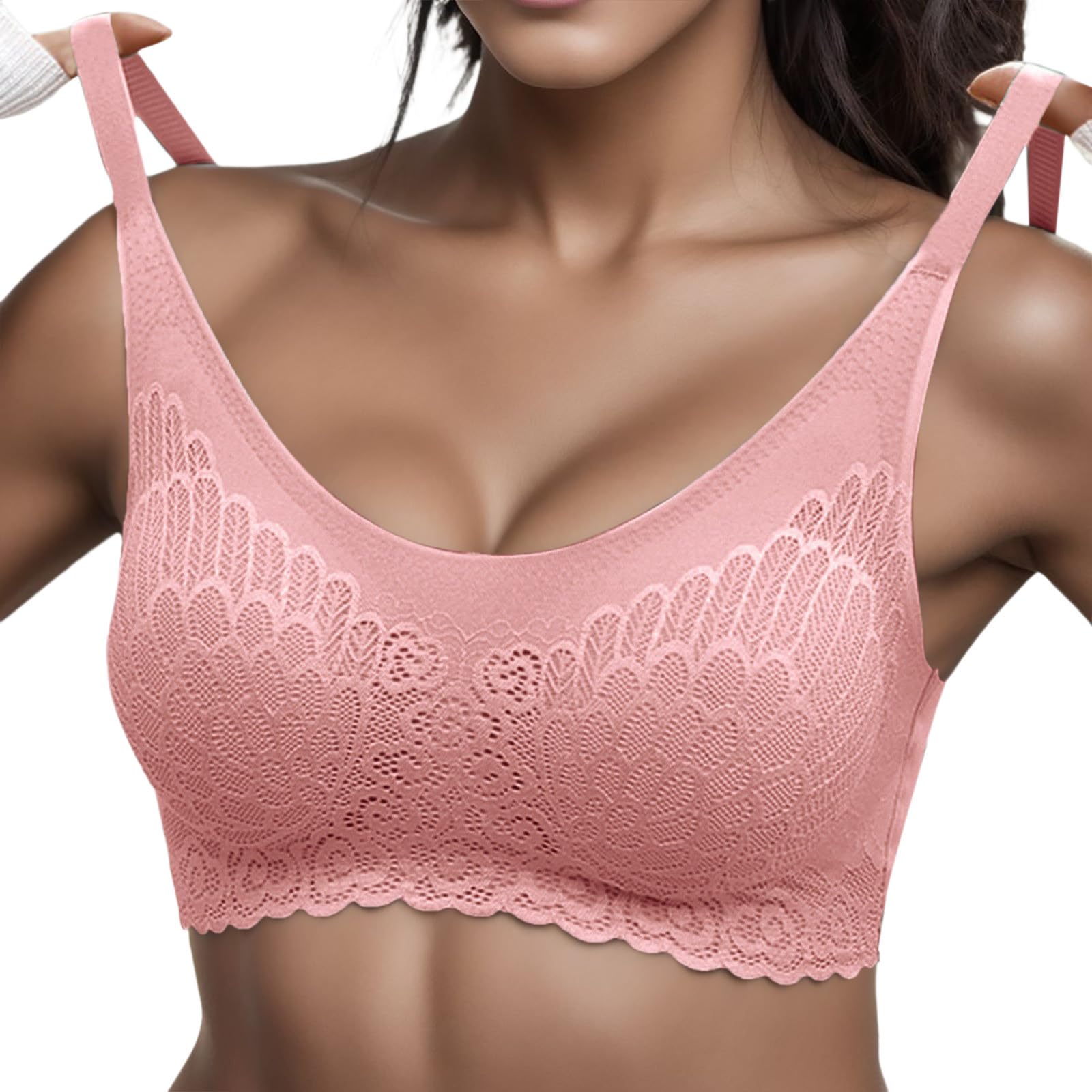 TTBDWiianLace Bralettes for Women Bralette Padded Lace Bra Breathable Wireless Lace Lingerie Crop Top U-Back BH