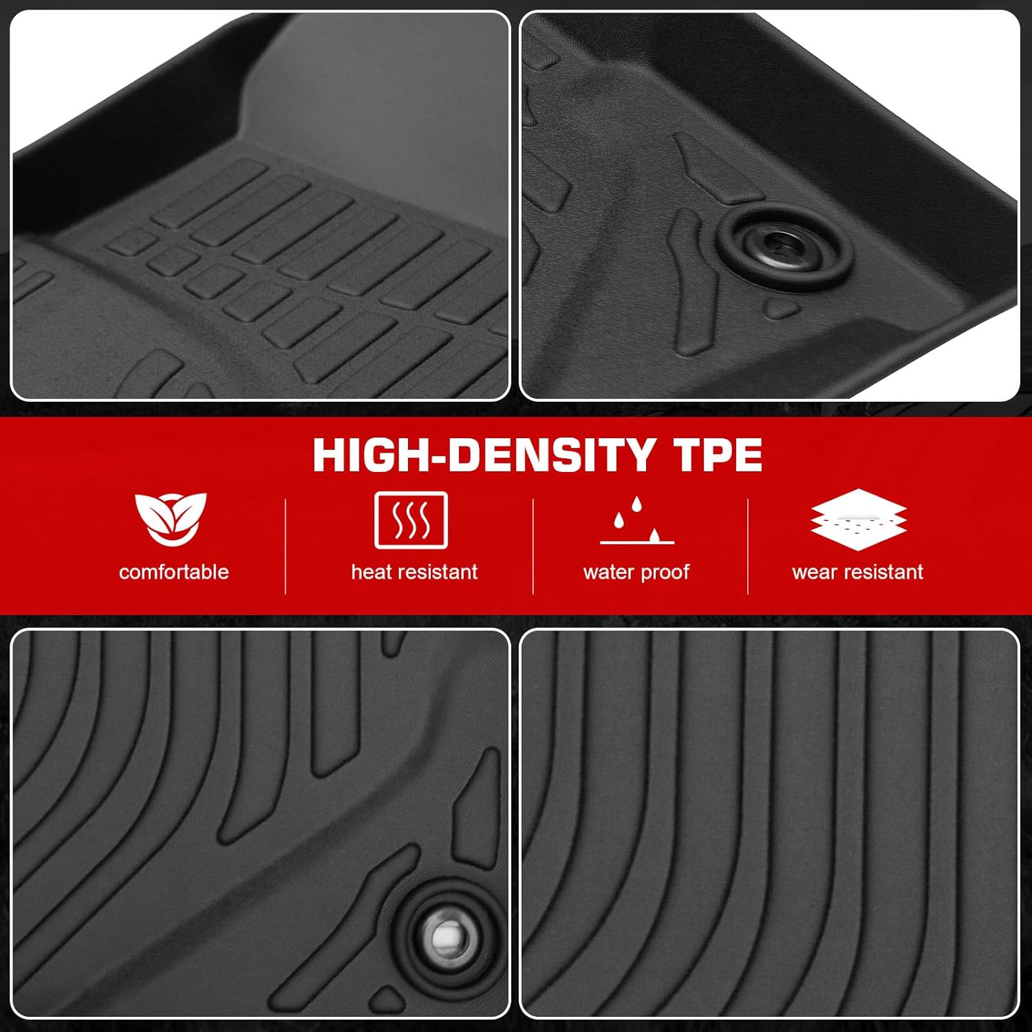 IKON MOTORSPORTS 3D TPE Floor Mats + Trunk Mat, Compatible with 2013-2015 Acura RDX, Black All Weather Waterproof Anti-Slip Floor Liners Trunk Tray Cargo Mats