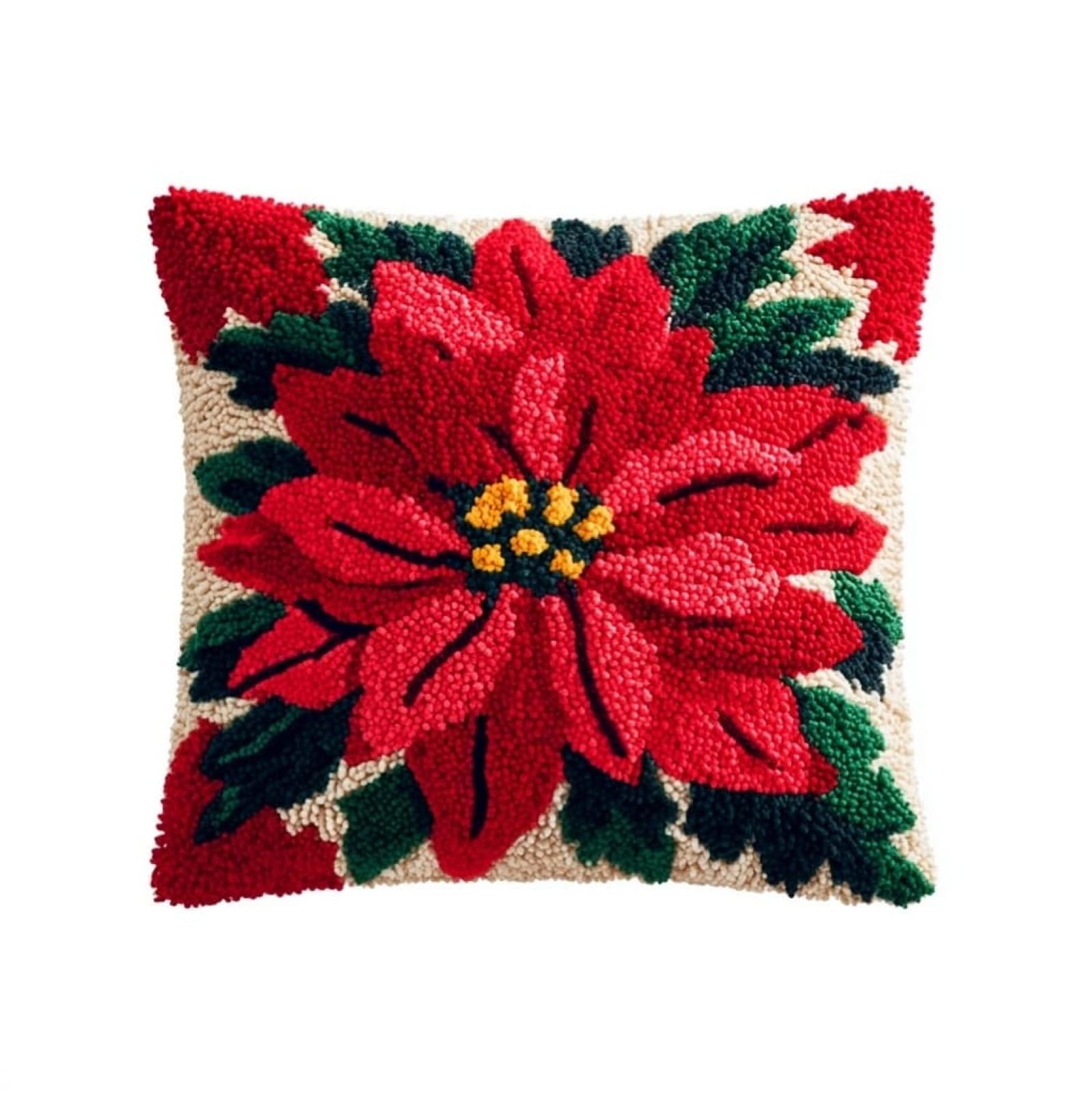 AxiangziK Latch Hook Pillow Kit 17x17in,Christmas Poinsettia Flowers