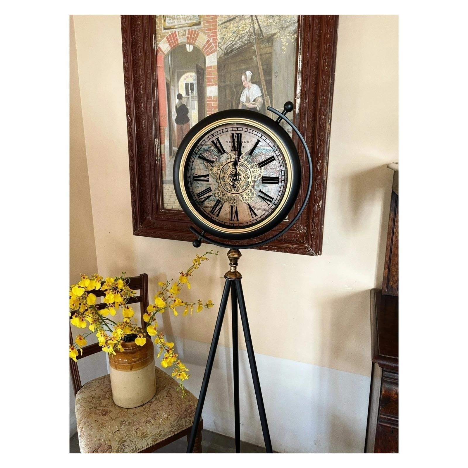 Reloj de abuelo Reloj de trípode de piso de metal con números romanos