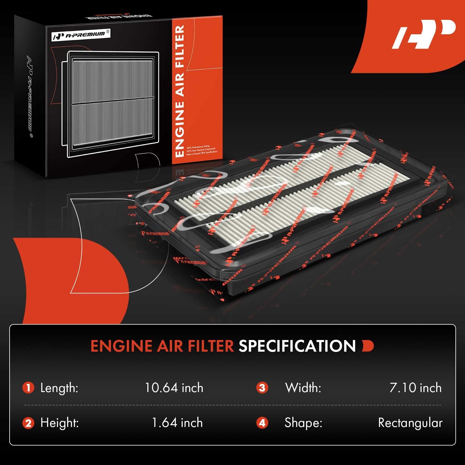 A-Premium Filtr powietrza silnika kompatybilny z pojazdami Mazda - 3 (2012-2018), 3 Sport (2012-2018), 6 (2014-2021), CX-5 (2013-2023), L4, 2,0 l, 2,5 l, tylko wolnossący
