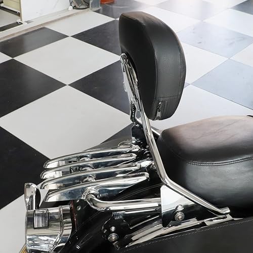 Miniatura 3 de AUFER Respaldo de pasajero desmontable cromado con almohadilla Stealth para montaje en portaequipajes de 4 puntos compatible con Touring Road Street